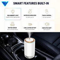 Diffuseur d'arômes portable électrique 50 ml OEM ODM avec logo personnalisé, alimenté par USB/batterie, pour voiture et maison, en aluminium, avec lumière LED tactile en forme d'étoile, vente en gros
