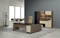 Table de bureau modulaire en bois KMJ CEO, mobilier de bureau exécutif, plateau de table moderne en bois de noyer, ensemble bureau et chaise gris