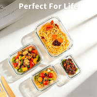 Boîte à lunch rectangulaire en verre sans BPA, empilable, à une couche, pour la conservation des aliments, compatible micro-ondes, en verre borosilicate