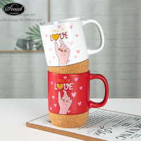 Valentijnsdag cadeau 2025 gepersonaliseerd logo 300ml 400ml paar mokken luxe groothandel handvat kurken bodem koffie keramiek mok