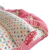 Housse de couette en gaze double couche 100% coton avec pompons, drap de lit, protège-matelas, ensemble de literie de luxe 600TC pour dortoir étudiant