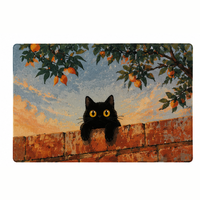 Tapis moderne antidérapant en polyester imitation velours, motif chat noir curieux sur mur de briques et scène de coucher de soleil d'automne, imprimé animal, fabriqué à la machine