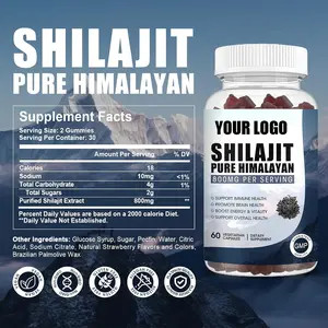 Julyherbฉลากส่วนตัวOEMบริสุทธิ์หิมาลัยshilajit gummies 800มก.shilajit gummy 60ชิ้นขวดที่มีประสิทธิภาพสูงshilajit gummmies