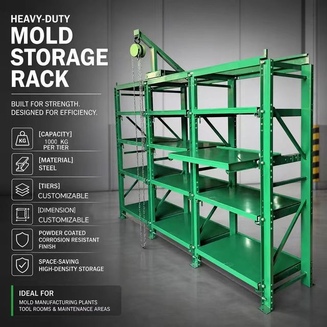 Heavy Duty Mold Storage Shelf with Manual Crane Multi-Tier Sliding Drawer Rack Industrial Tooling Shelving for Factory Use