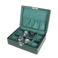 Boîtes de rangement de luxe personnalisées en cuir pour montres automatiques pour hommes, vert et noir, 8 emplacements, organisateur, présentoir avec logo et serrure