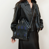 Sac à bandoulière punk à rivets, sac messager, sac à main original en forme de maison pour femme
