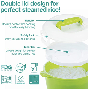 Household Microwave Rice Steamer Food Grade Plastic Rice Cooker Pot With Lock Lid <b>Spoon</b> <b>Measuring</b> Cup For Daily Rice Making - Product Image 5