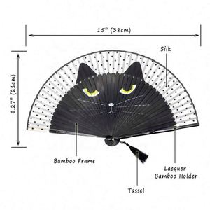 Cartoon Cat Handheld Folding Silk Bamboo Fan for Women <b>Small</b> Japanese Style for Party Favour or Wedding Decorations - Product Image 2