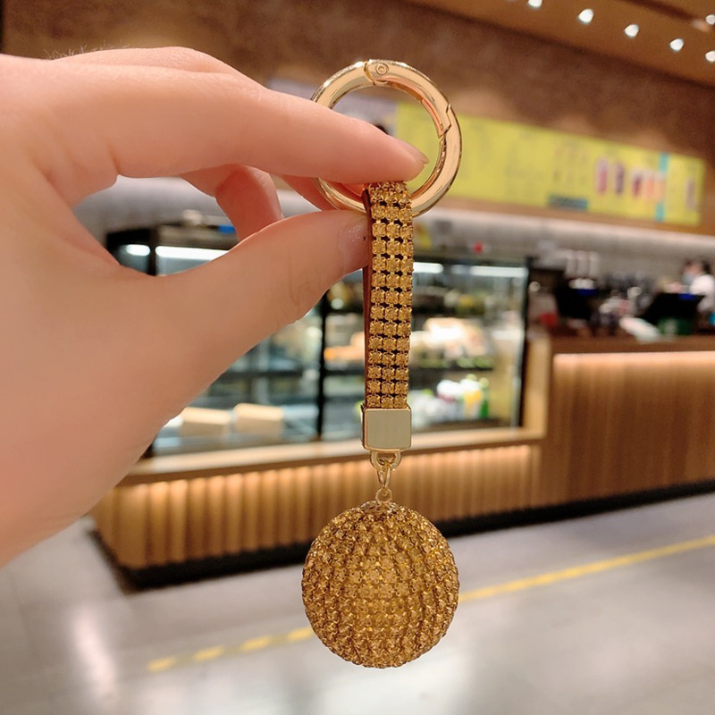 Bling Rhinestone Keychain - Gold Universal Key Ring With Decorative Pendant - View #10