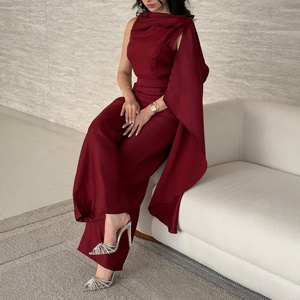 En gros pour les distributeurs de boutiques : <span class=keywords><strong>Combinaison</strong></span> élégante pour <span class=keywords><strong>femme</strong></span>, style long, à col cape, à ourlet volanté, <span class=keywords><strong>pantalon</strong></span> large, traitement anti-plis, été - Product Image 5