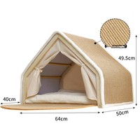 Lit pour chat en structure bois professionnelle, durable, avec toit en fibres de sisal, griffoir semi-fermé, pour toutes les saisons