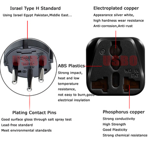Universal negro cobre 10A 250V UE EE. UU. Reino Unido AU Japón suizo Alemania Francia a Israel <span class=keywords><strong>Egipto</strong></span> Pakistán <span class=keywords><strong>adaptador</strong></span> <span class=keywords><strong>enchufe</strong></span> tipo H - Product Image 6