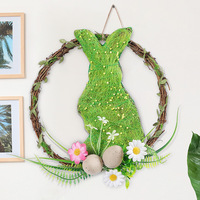 Paaskrans van rotan, houten tafeldecoratie, kunstbloemen, konijnen-deurhanger, rustieke binnenhuisdecoratie, Chinees gemaakt ornament