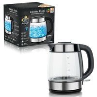 Bouilloire Électrique Portable en Verre Sans Fil avec Lampe LED Intérieure Sans BPA et Base Pivotante à 360° pour Thé – Vente en Gros