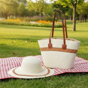<b>Summer</b> Outdoor Beach Straw <b>Bag</b> Hat Set 2PCS Large Capacity Straw <b>Tote</b> <b>Bag</b> Women Straw Shopping <b>Bags</b> - Product Image 4