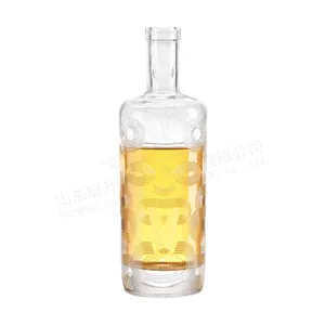 Ruisheng özel likör viski votka rom brendi şişesi yuvarlak şarap şişesi temizle boş 750ml cam votka brendi şişesi