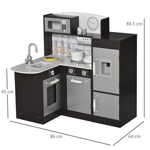 HOMCOM Cuisine jouet en bois pour enfants avec 14 accessoires, four, évier, réfrigérateur et micro-ondes, 3 ans et plus, 86x64x84.5cm, argent - Product Image 3