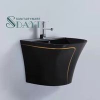 SDAYI salle de bain design de luxe porcelaine inodoro sanitaires couleur noire wc s piège une pièce en céramique toilettes cuvette et évier ensemble