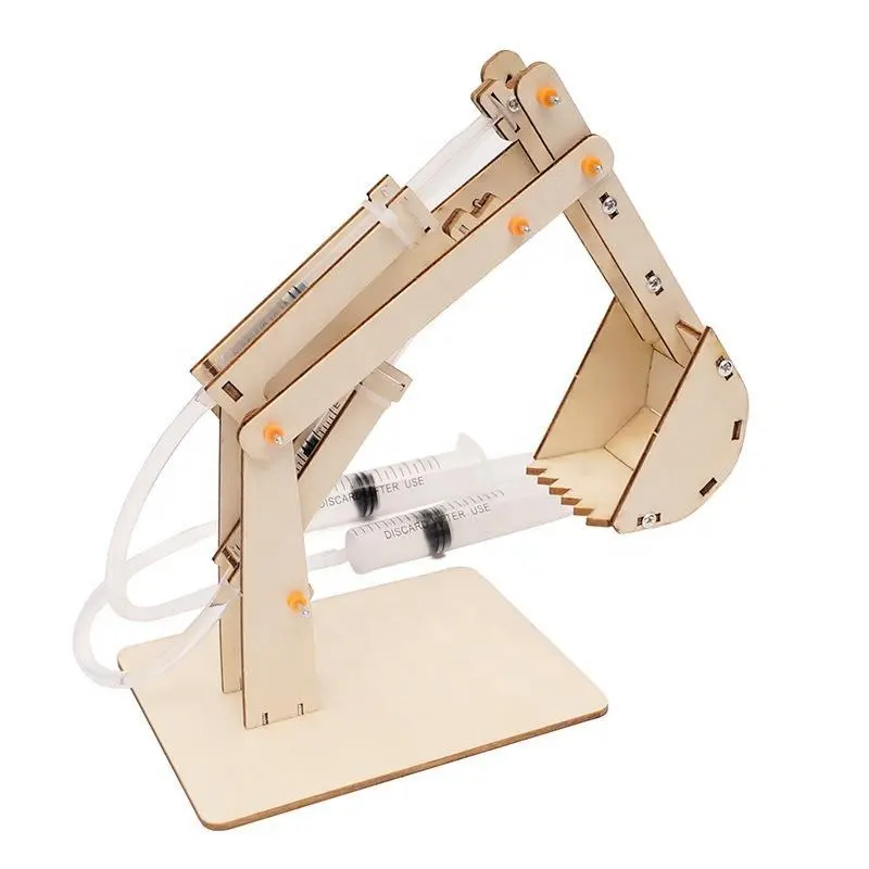 DIY Channel Wooden Hydraulic Excavator Building Assembly Model Kit Kids Science Experiment Stem Education Physics Toy