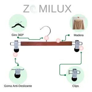 Zomilux 40 Premium in legno pantaloni appendiabiti eleganti e resistenti e robusti con clip in ferro antiscivolo in metallo per gonne - Product Image 4