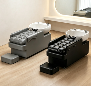 Fauteuil de lavage de cheveux rembourré marron avec repose-pieds, cadre métallique, banc de barbier commercial - Product Image 4