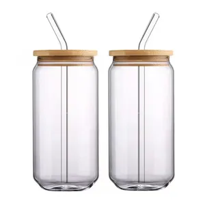 זכוכית כוס Boba כוס עם המכסה הבמבוק קשיות זכוכית בירה יכול זכוכית אייס קפה משקפיים ספלי