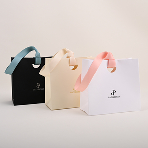 Bolsa de Regalo de Papel Kraft Rosa con Cinta, Hecha a Mano, para Joyería y Gafas, con Asa de Cordón, Impresión de Logotipo Personalizado, Accesorios de Cinta - Product Image 1