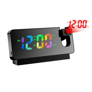 Cermin Desktop Jam Alarm Digital, Lazer Led Dinding untuk Kamar Tidur Anak-anak Jam Proyeksi Led