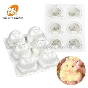 AK 6 Cavity Hamster Silicon Mousse Cake Molds Silicone Baking Chocolate Candle Mould for DIY Squeeze the Joy Cakes Tools MC-542