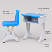 Ensemble de mobilier scolaire moderne et durable en métal, confortable, avec bureau et chaise réglables en hauteur pour enfants, idéal pour la salle de classe et l'étude à domicile