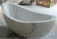 Baignoire en pierre de marbre blanc de Carrare italienne ovale polie contemporaine Villas de grande qualité Facile comprend égouttoir trempage