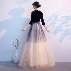 Adult Evening Gown Long <b>Dress</b> V-Neck <b>A</b>-<b>Line</b> Gradient Color Starry Tulle Wrap Tie Formal Party Performance Costume - Product Image 4