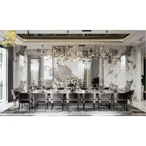 Kültürlü mermer altın krom seramik mermer masa paslanmaz çelik 16 kişilik yemek odası masa modern