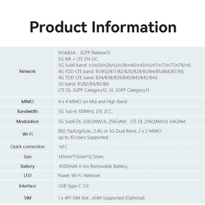 สำหรับ5G Pocket WiFi U30 Air 1.9Gbps รุ่นใหม่รองรับเครือข่าย5G NSA SOHO ใช้ไฟร์วอลล์ VPN ฟังก์ชั่น WEP - Product Image 5