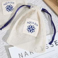 Draagbare katoenen mesh tas met trekkoord, biologisch, met aangepast logo bedrukt, voor zeep, fruit, cadeau, cosmetica, wasbenodigdheden, opbergzakje van mesh
