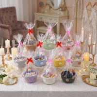 Panier de rangement en corde de coton fait main, motif ours et lapin mignons, boîte à bijoux moderne pour salon, figurine décorative