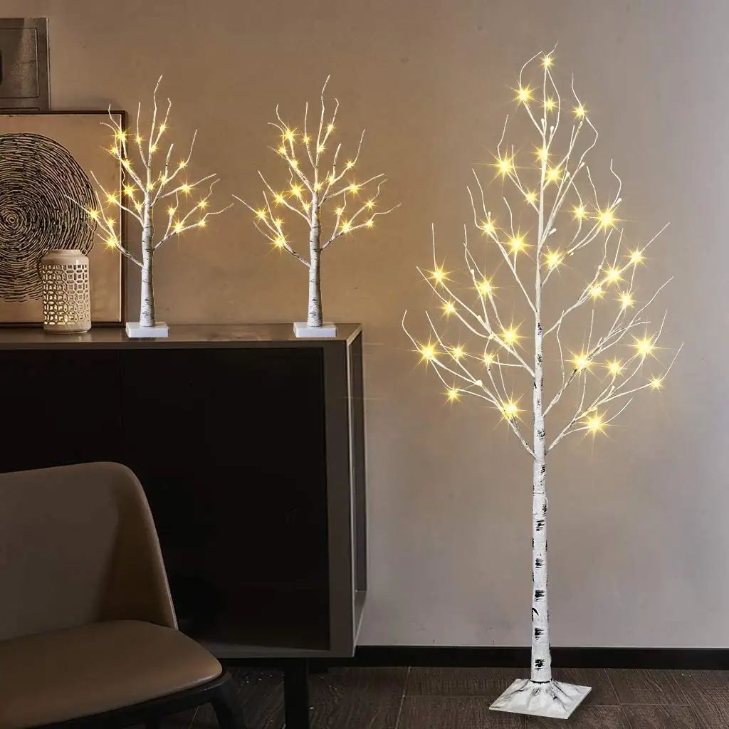 LED Birch Tree Light Tabletop Bonsai Tree Light Battery Powered with 24 LED Village Christmas LED Tree Light