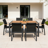 Chaise de salle à manger en aluminium HOMFUL, empilable, fauteuil de patio extérieur avec accoudoirs en bois grainé, siège rembourré pour café, restaurant