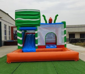 Château gonflable commercial sur le thème des poissons tropicaux avec zone de rebond, toboggan et piscine étanche - Product Image 2