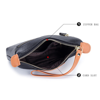Dompet Wanita Kulit Asli Warna Kontras dengan Tali Pergelangan Tangan, Kancing Depan, dan Penutup Ritsleting Atas