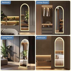 <span class=keywords><strong>Miroir</strong></span> arqué moderne en aluminium pleine longueur avec éclairage LED 63"L x 20"W, sur pied/mural, 3 couleurs <span class=keywords><strong>de</strong></span> lumière, pour chambre à coucher et dressing - Product Image 5