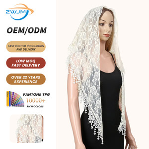Triangle en dentelle brodé Echarpe à pompons Eglise Châle Pendentif <span class=keywords><strong>Espagnol</strong></span> Dentelle Mantilla Voile Couvre-chef Hijab - Product Image 1