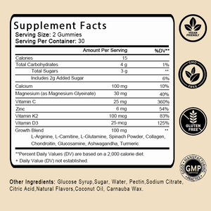 OEM/ODM الأكثر مبيعًا علكة لنمو الارتفاع مع الكالسيوم والزنك والشواغاندا وفيتامين K2 D3 لدعم صحة العظام والطول - Product Image 2