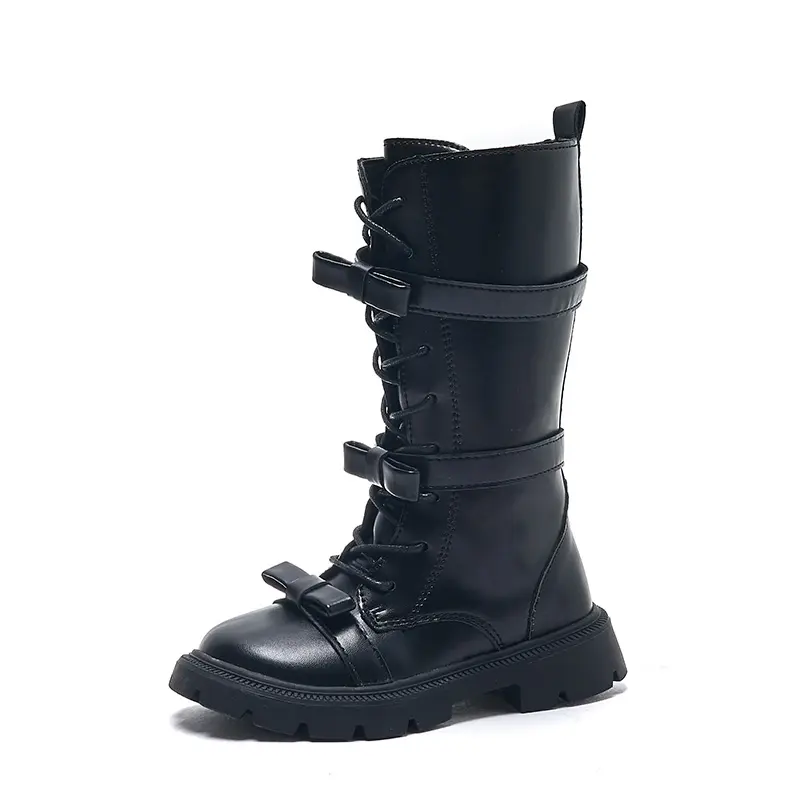 Autumn Winter Children Fashion Mid Calf Snow Boots Brand Black Shoes Girls Genuine Leather Fashion Boots