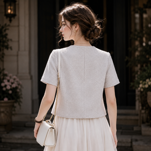 Elegant Women's Short Sleeve Blouse O-Neck Solid Color Twill Fabric Spring Summer Everyday Wear Regular Fit - Product Image 2