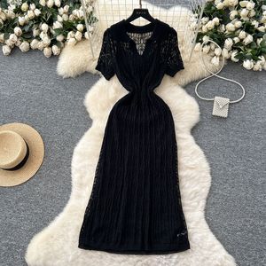 Robe Vintage en Tricot Crocheté Creux pour Femme, Ensemble 2 Pièces Halter Superposé, Tendance Estivale - Product Image 3