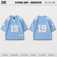 Maillot de football rétro Y2K bleu ciel personnalisé avec numéros et écussons en maille, coupe oversize et carrée pour fabricants OEM ODM