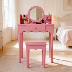 Última Novedad: Mesa de Maquillaje Infantil de Diseño Moderno y Duradero, Set de Tocador de Princesa de MDF con Joyero para Dormitorio - Product Image 1