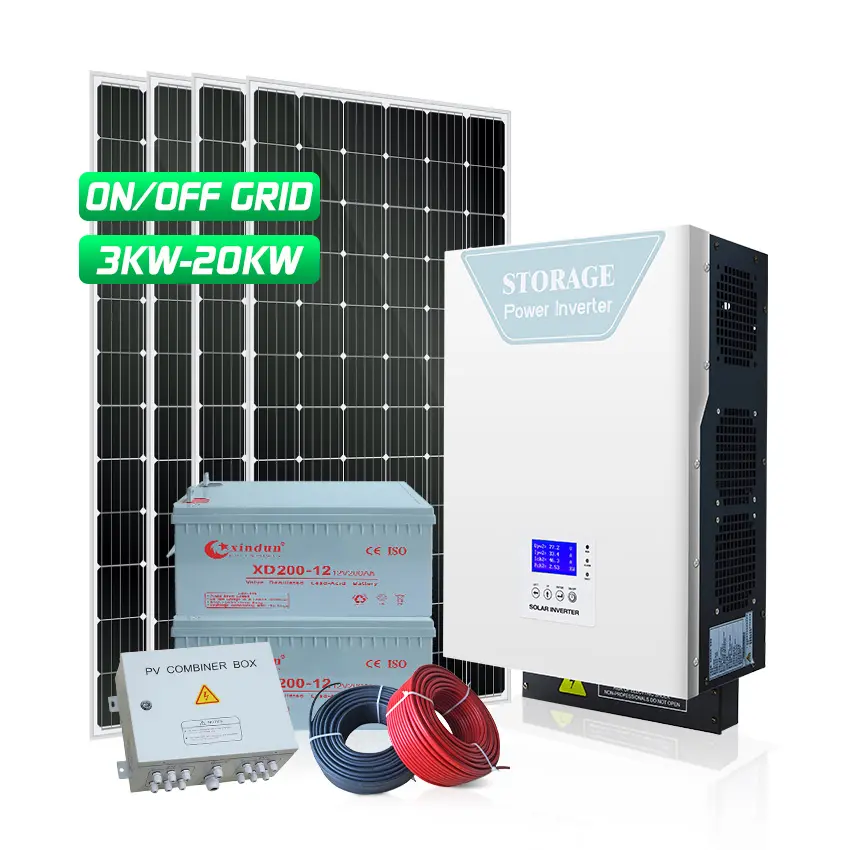 Sistem Tenaga Surya, 10kva Energi Surya Sistem Rumah Power 5kw 10kwh 3000Watt 3kw 5kva 20Kw 10Kw Sistem Tenaga Surya Hibrida Lengkap 3 Kw dengan Baterai