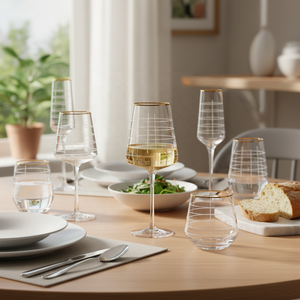 Juego de Cristalería con Borde Dorado y Línea Grabada Blanca, Copas de Vino, Vasos, Cristalería para Bar Moderno, Hotel, Vasos para Beber, Logotipo Personalizado - Product Image 4